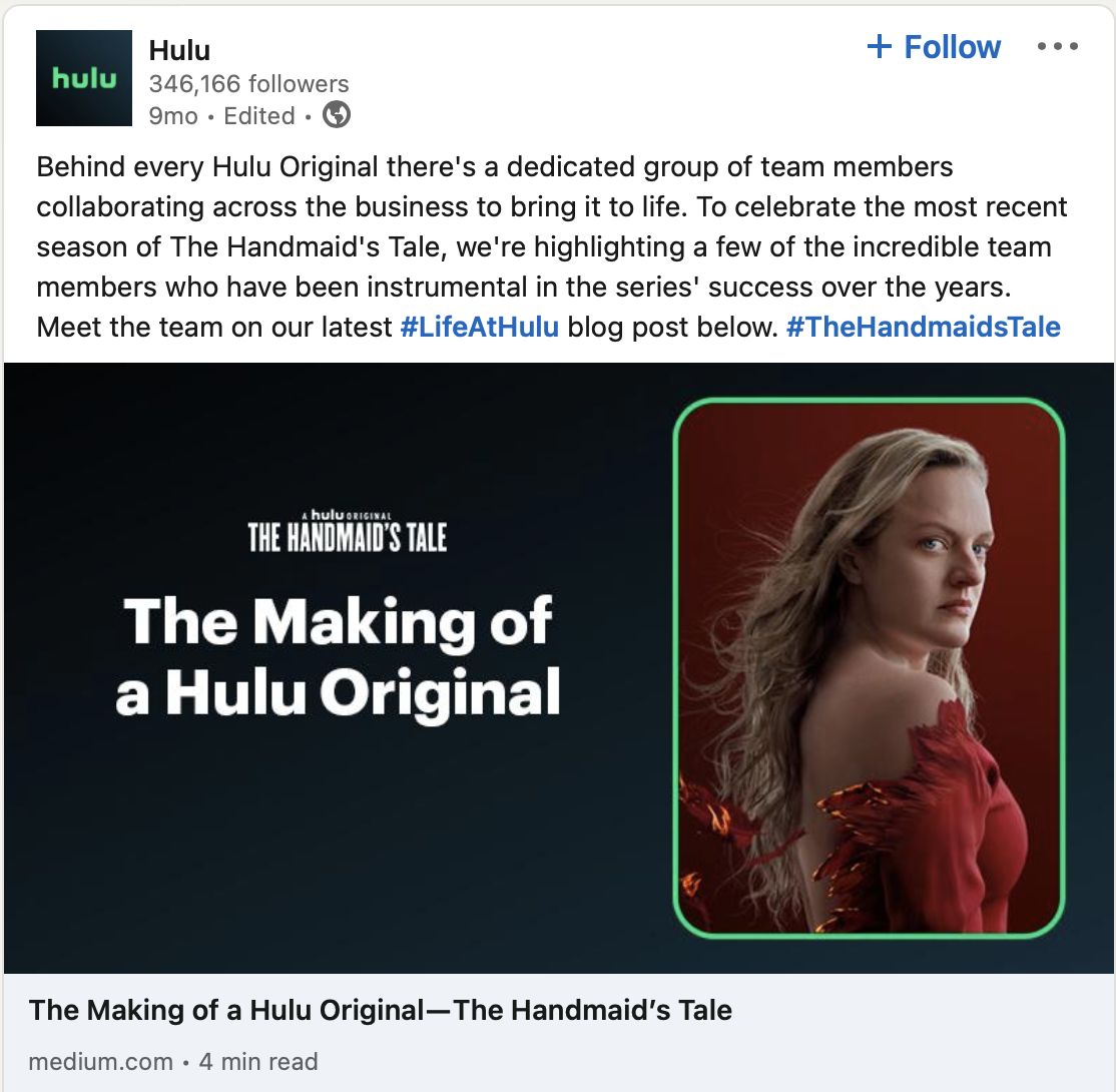 işveren markası örneği hulu