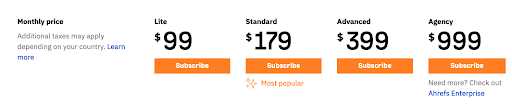 ahrefs 定价
