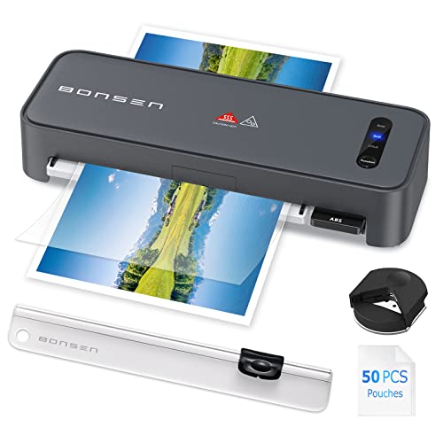 BONSEN 覆膜机,0 秒快速预热和无等待覆膜机,带 50 张覆膜纸,4 合 1 冷热覆膜机,带切纸器和圆角器,适合家庭学校办公室使用