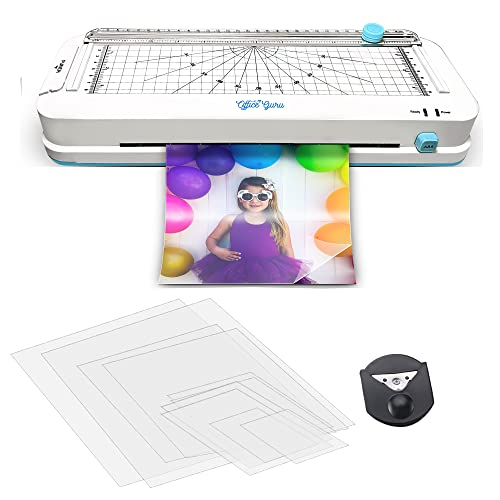 OFFICE GURU 家用覆膜机,方便 A4/A5/A6 纸的 4 合 1 覆膜机 |切纸机、打孔器和圆角工具满足您的所有需求 |易于使用和携带 |适用于家庭、办公室和学校