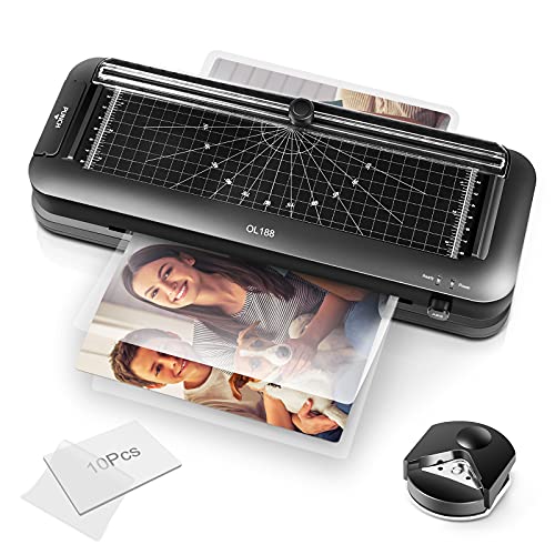 覆膜机,Livingpai 9 英寸热覆膜机,带覆膜板,个人 A4 桌面覆膜机内置切纸机打孔机和圆角机,适用于家庭办公室学校