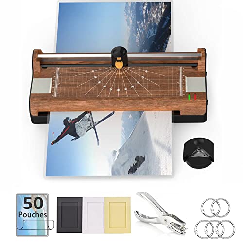 7 合 1 覆膜机,带覆膜板,13 英寸 A3 A4 A6 热覆膜机,带 50 个袋子,适合办公室家庭学校使用,圆角机(木制)