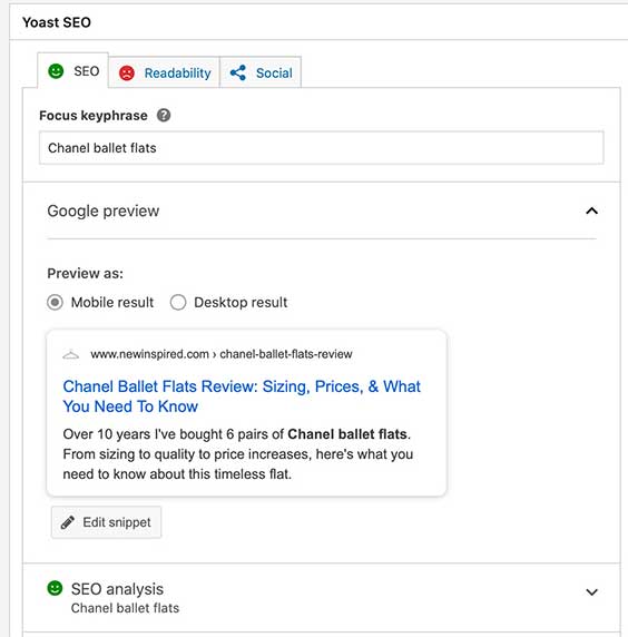 Panel plugin Yoast SEO