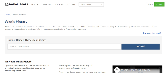 Encuentre el historial del dominio usando DomainTools