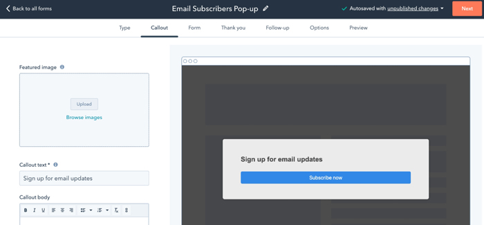Fenêtres contextuelles HubSpot