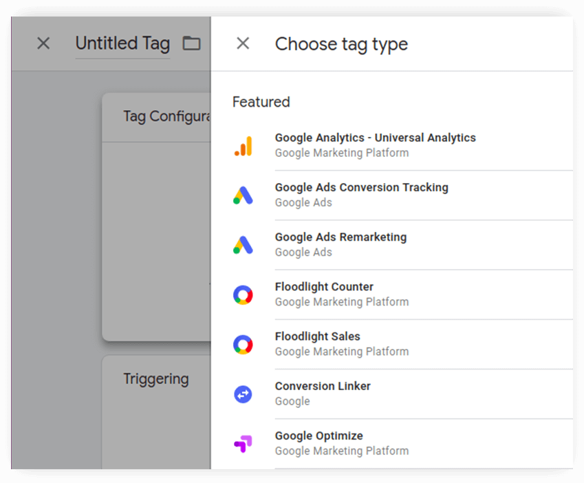 การเลือกประเภทแท็กใน Google Tag Manager