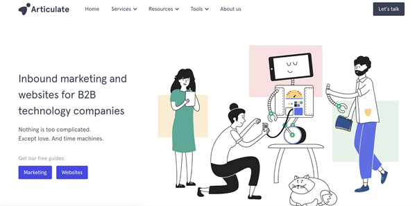 Screenshot der Homepage der Website von Articulate Marketing