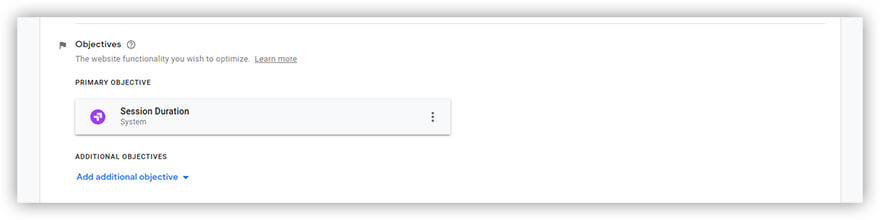 obiettivo principale in Google Optimize
