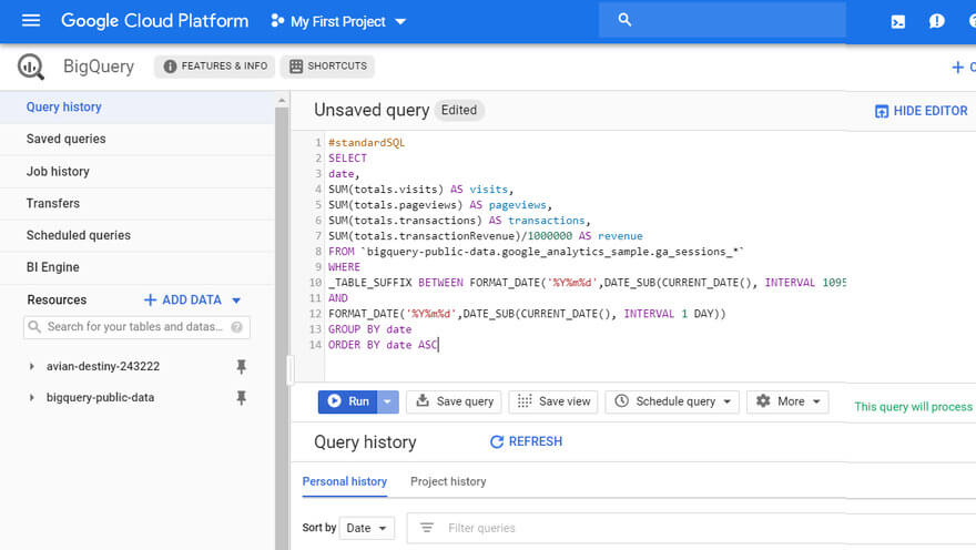 Creación de tablas en Google BigQuery