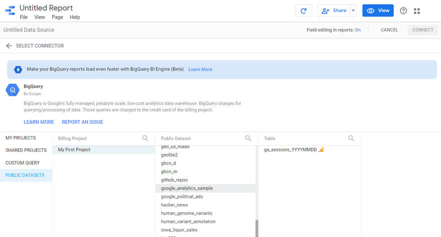 GBQ se conecta a Data Studio