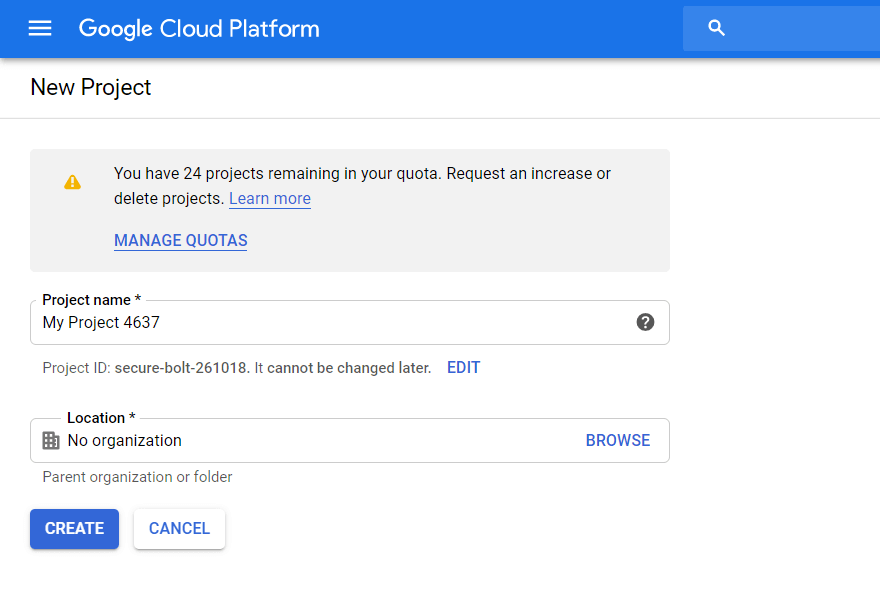 Google Cloud Platform - creazione di un progetto