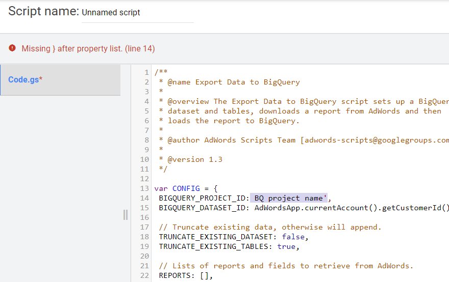 Esegui lo script