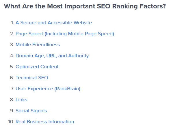 Facteurs de classement SEO