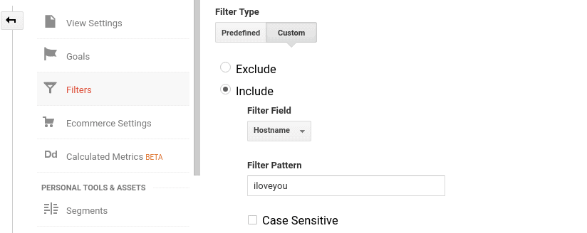 Configurações de filtro