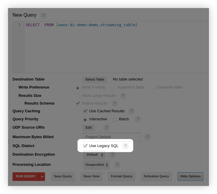 BigQuery 인터페이스