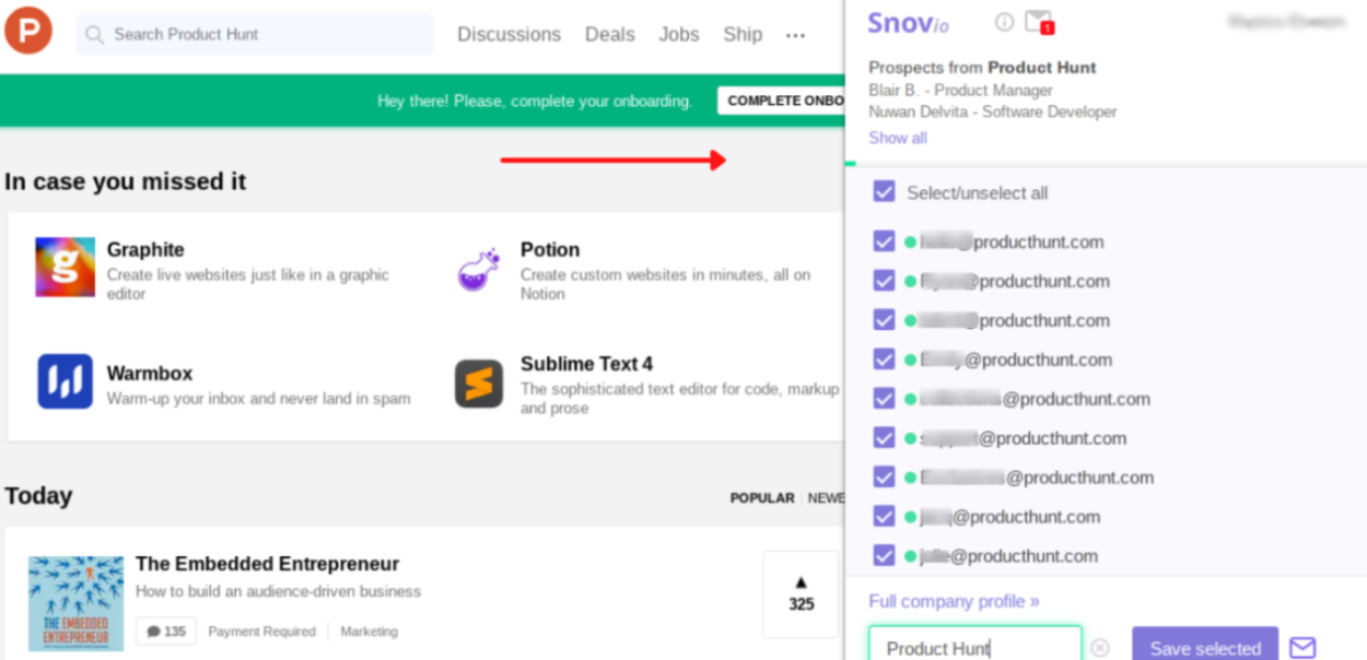 extensión snovio