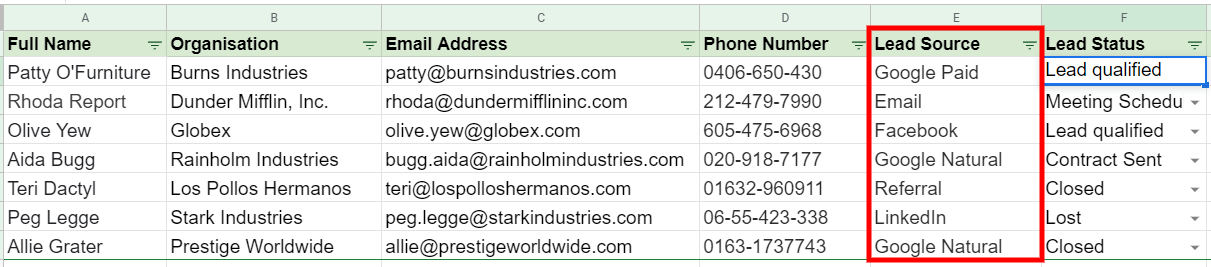 rastrear prospectos hojas de google - fuente de prospectos - www.ruleranalytics.com