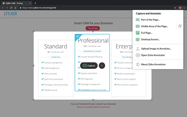 Captura de pantalla del anotador de Zoho