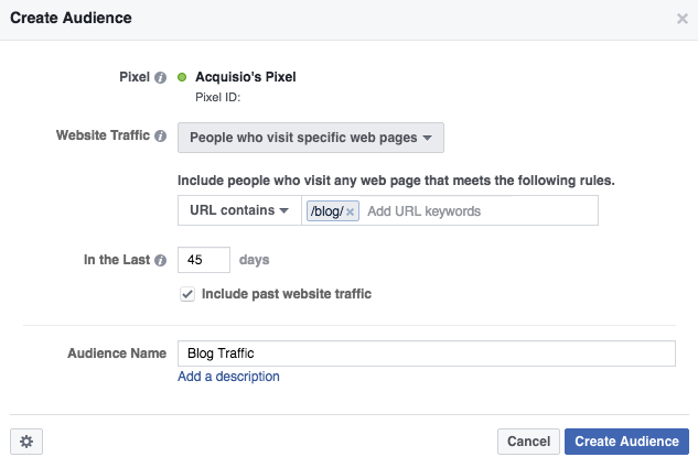 Facebook retargeting página web específica