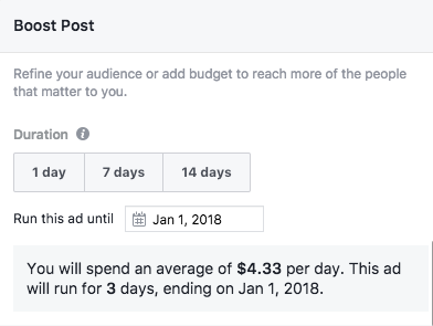 ブーストされた投稿に対するFacebookの推定支出のスクリーンショット