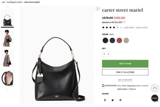 Captura de pantalla de la página de pago de Kate Spade