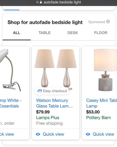 Captura de pantalla de resultados de productos de lámparas en Google