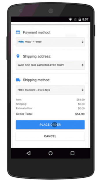 Captura de pantalla del proceso de pago de Google
