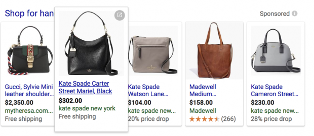 Captura de pantalla de los monederos de Google Shopping