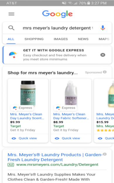 Captura de pantalla de Google Shopping Actions Google Express