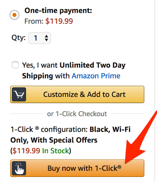 Captura de pantalla del proceso de pago con un solo clic de Amazon