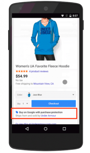 Captura de pantalla de Protección de compras de Google Shopping Actions