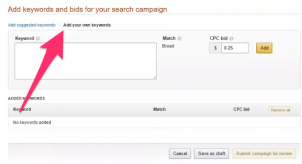 Agregar palabras clave y ofertas a sus anuncios en Amazon Seller Central