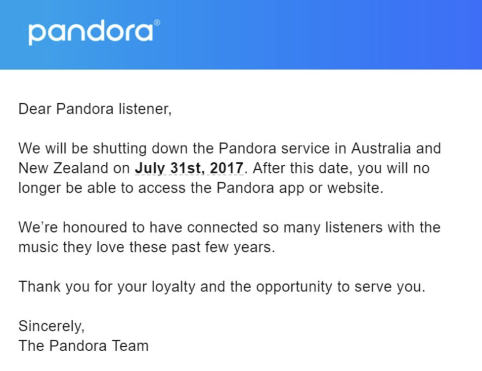 Pandora e-posta ekran görüntüsü