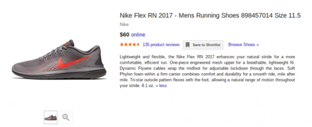 Optimize edilmiş açıklamaya sahip Nike Google Alışveriş reklamı