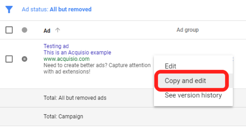 captura de pantalla de adwords
