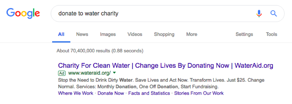 谷歌 serps wateraid 示例