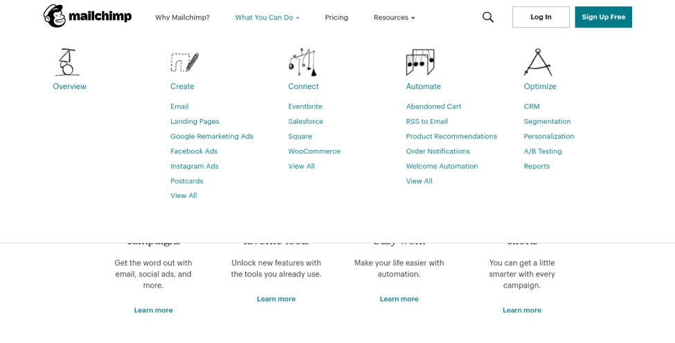 mailchimp 导航屏幕截图