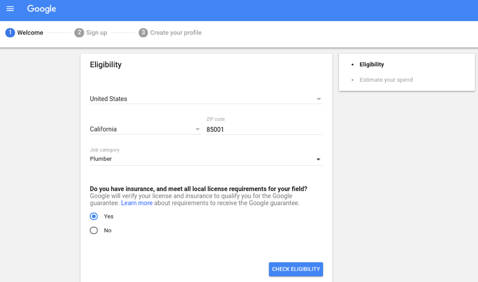 Google LSA 注册流程截图