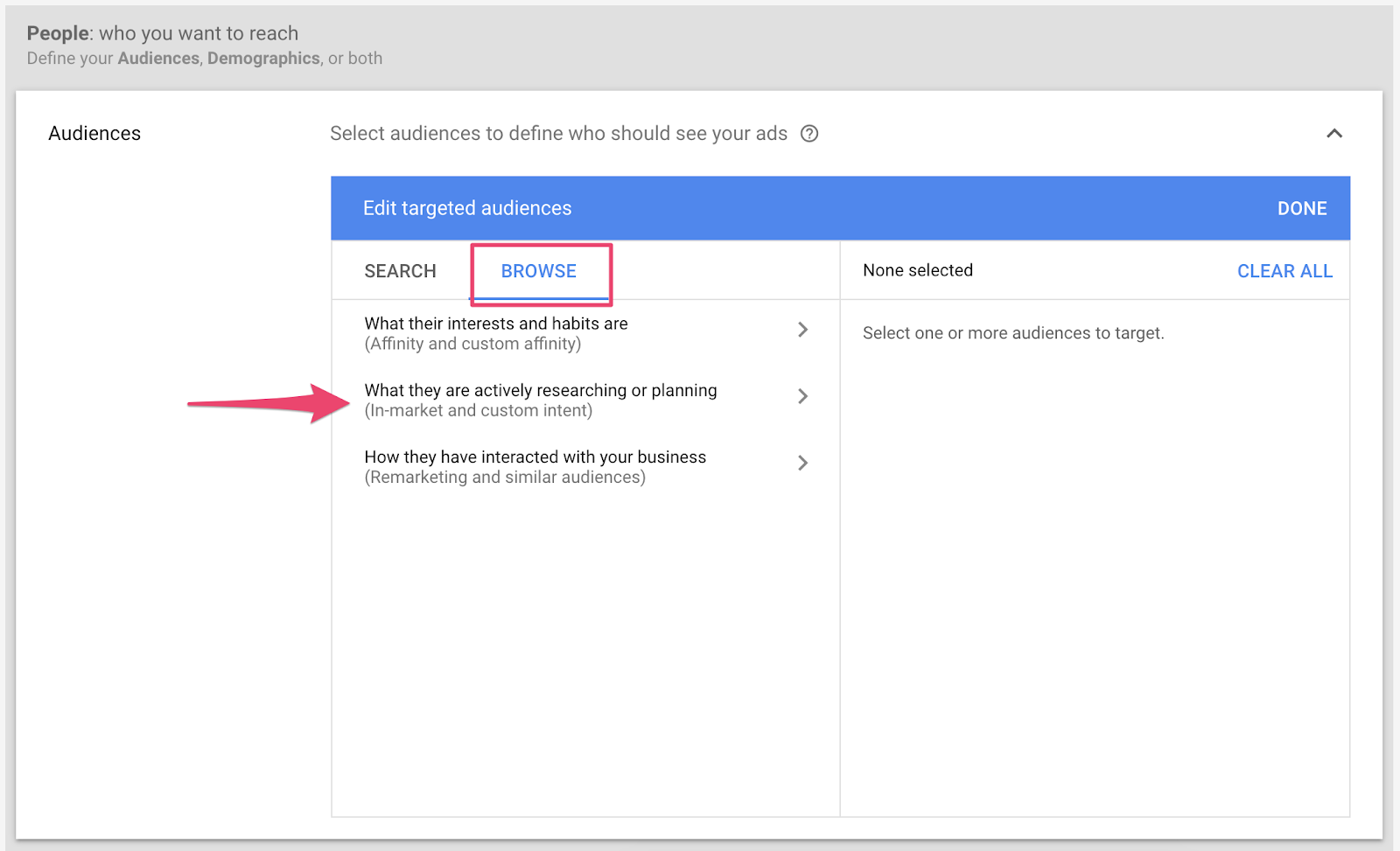 有具体兴趣的受众群体 - 从 Google Ads 中选择