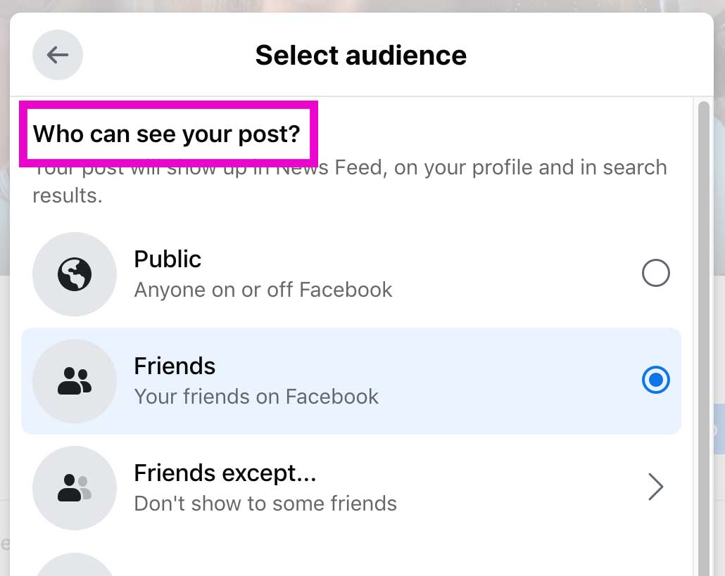 Comment les utilisateurs de Facebook peuvent sélectionner un public pour chaque publication qu'ils publient.
