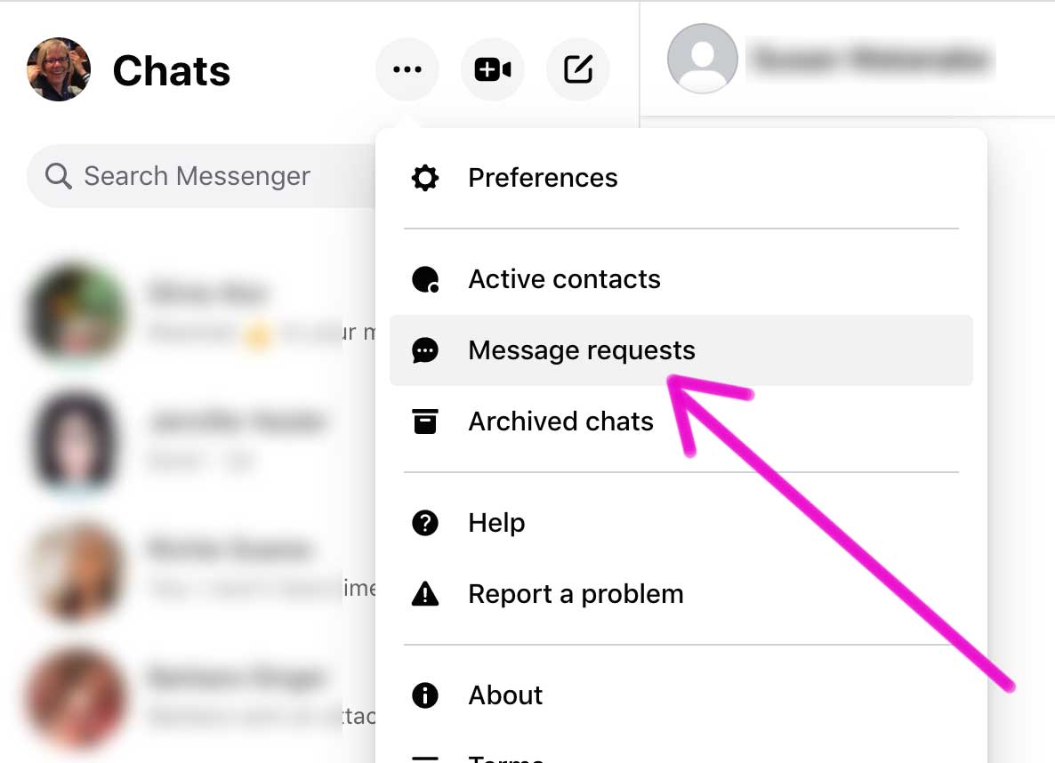bouton de demande de message facebook pour vérifier les messages de non-amis.