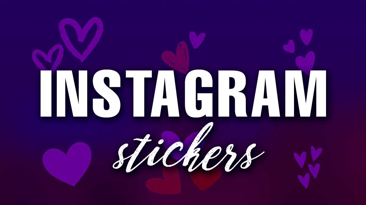 Instagramのハートのステッカーと紫色の背景のテキスト。
