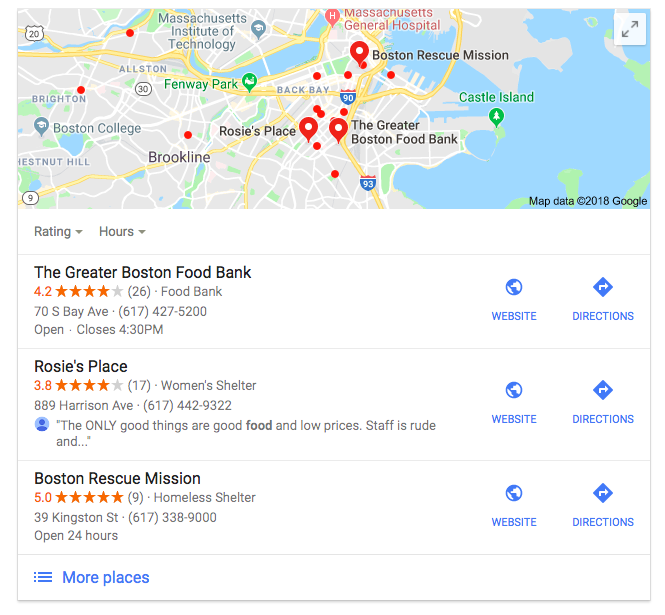 ผลการค้นหาของ Google สำหรับการบริจาคอาหารบอสตัน
