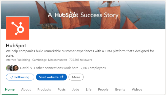 Profil LinkedIn Hubspot