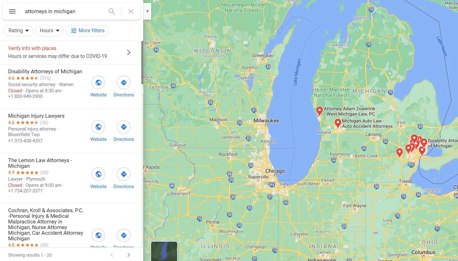 Căutare pe hărți Google pentru avocați