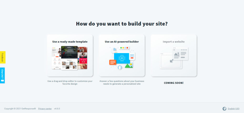 Outil de construction - Créer un site Web GetResponse