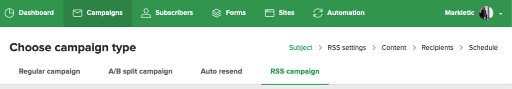 RSS-Kampagne - Mailerlite RSS-Kampagne