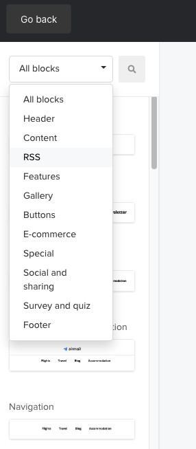 RSS-Block-Dropdown - Mailerlite-RSS-Kampagne