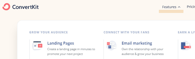 Options de fonctionnalités - ConvertKit