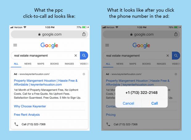 Un esempio di annuncio ppc click-to-call